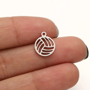 Detailed view of silver stainless steel volleyball charms for DIY jewelry making