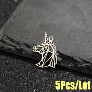 Minimalist silver stainless steel hollow unicorn pendant charm for DIY jewelry making