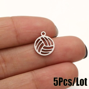 Set of 5 stainless steel volleyball pendants for DIY necklace and earring jewelry making