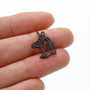 Black geometric hollow unicorn pendant made of stainless steel for DIY jewelry making
