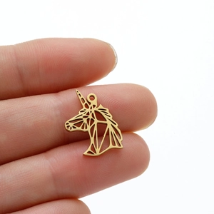 Golden stainless steel unicorn pendant with geometric hollow design for DIY jewelry