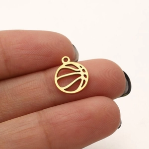 Hollow out gold stainless steel basketball pendant charm for necklaces and DIY jewelry