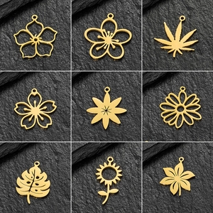 Stainless Steel Hollow Plant Flower Leaf Charms Set Electroplated Botanical Pendants For DIY Jewelry Making Necklaces Earrings