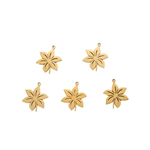 Set of 5 gold stainless steel maple leaf charms with rings for DIY jewelry making