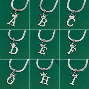 Crown Letter Pendant Necklace Stainless Steel Herringbone Chain Alphabet Initial Necklaces Fashion Accessories
