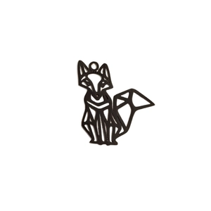 5pcs geometric origami fox pendants in black matte stainless steel with hollow out design