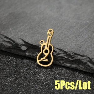 5Pcs set of retro gold hollow guitar pendants in stainless steel for DIY jewelry making