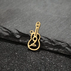 Stainless Steel Guitar Violin Pendant For Women Hip Hop Minimalist Hollow Out Instrument Charm For DIY Necklace Jewelry Making Gold Silver Black