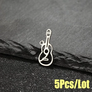 5pcs set of vintage hollow stainless steel guitar charms for jewelry making DIY