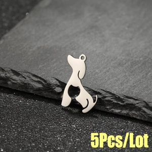 5Pcs stainless steel hollow dog pendant with minimalist polished silver finish