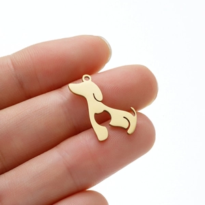 Minimalist gold stainless steel puppy dog pendant with heart cutout for DIY jewelry