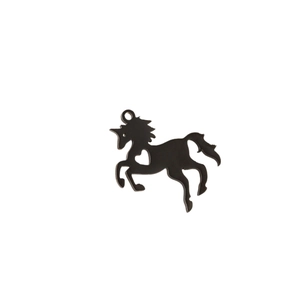 Minimalist black stainless steel unicorn pendant with heart cutout and smooth silhouette
