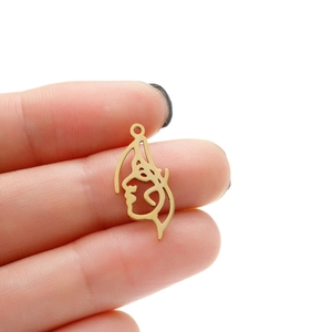 Abstract Human Face Profile Pendant Stainless Steel Hollow Out Line Art Minimalist Punk Style DIY Jewelry Findings For Women