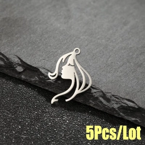 5Pcs stainless steel hollow girl profile charms for DIY jewelry making pendants