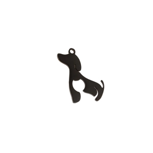 Matte black stainless steel puppy pendant with hollow heart cutout for DIY jewelry