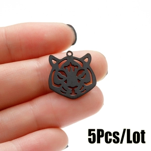 Set van 5 zwarte roestvrijstalen holle tijgerhoofd bedeltjes voor DIY sieraden maken craft