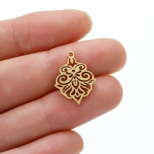 Stainless Steel Hollow Out Flower Pendant Vintage Mandala Laser Cut Floral Jewelry Charm For Women