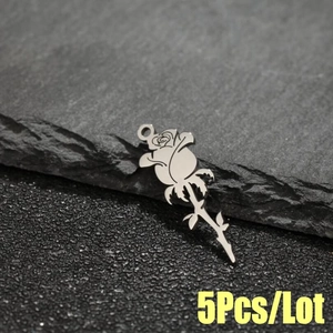 Five pieces of realistic rose flower pendants made of durable stainless steel in silver