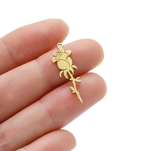 Stainless Steel Rose Flower Pendant 18K Gold Plated Hollow Out Botanical Floral Charm For Jewelry Making Women Necklace Accessory