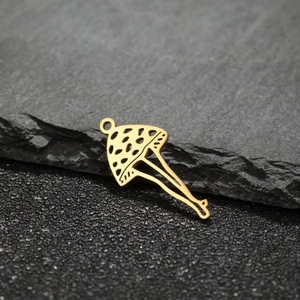 18k gold plated stainless steel mushroom charm with hollow design for DIY jewelry