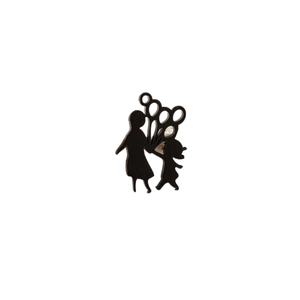 Minimalist black stainless steel pendant featuring a mother and child silhouette with balloons