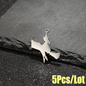 5Pcs/Lot stainless steel witch on broom charms with polished silver finish for DIY jewelry
