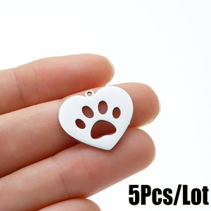 Pendentif coeur en acier inoxydable avec empreinte de patte pour bijoux DIY