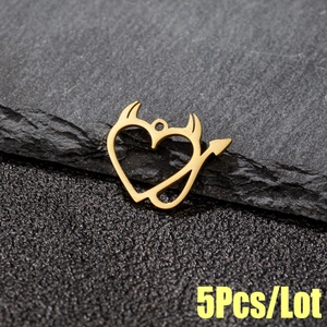 5Pcs set of 18K gold plated stainless steel devil heart pendants for jewelry making