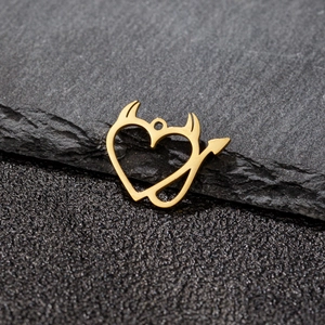 Minimalist 18K gold plated stainless steel devil heart pendant for DIY necklaces