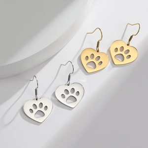 Hollow Heart Pet Paw Print Earrings Stainless Steel 18K Gold Plated Dangle Drop Hook Jewelry For Women Pet Lovers Novelty