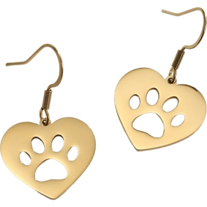 18K gold plated stainless steel heart earrings with hollow paw print design for women