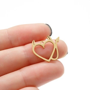 Stainless Steel Mini Devil Heart Pendant 18K Gold Plated Heart Shape DIY Jewelry Accessory For Women Necklace Making Gift