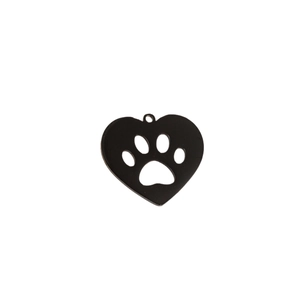 Lot de 5 pendentifs coeur en acier inoxydable noir avec motif patte d'animal ajouré
