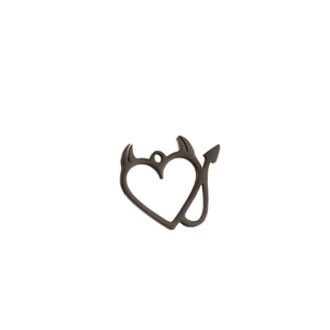 Mini stainless steel 18K gold devil heart pendant with matte black finish for women