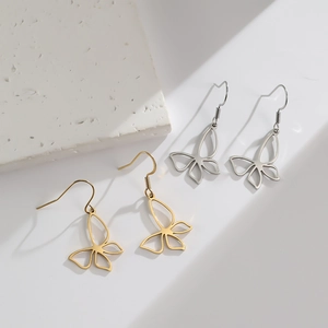 Edelstahl Schmetterling Ausgehöhlt Tropfen Ohrringe Elegante Hängende Schmuck Für Damen Einfacher Ästhetischer Insektenstil