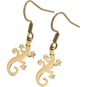 Polished 18K gold plated stainless steel gecko lizard dangle hook earrings for women