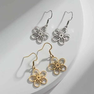 Stainless Steel Cherry Blossom Earrings Hollow Flower Dangle Hook Jewelry Mori Style Minimalist For Women Girls