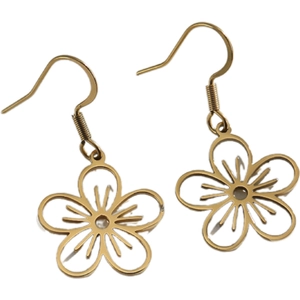 Elegant gold hollow cherry blossom earrings with French hooks in a minimalist floral design