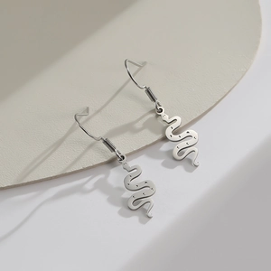 2025 S-shaped snake drop earrings in silver stainless steel with textured dot details