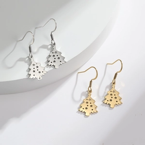 Boucles D'oreilles Pendantes Sapin De Noël Acier Inoxydable Étoile Creuse Boucles D'oreilles Pour Femmes Bijoux De Fête