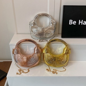 Chic acrylic crescent bags with metallic wave texture in silver, gold, and rose gold finishes
