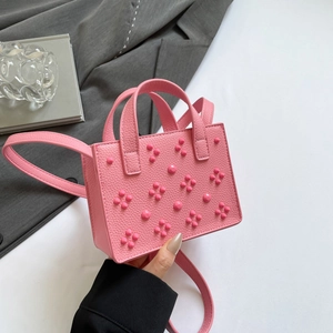 Mini Sac À Main Cuir PU Grainé Rivets Motif Floral Petit Sac Carré Bandoulière Tote Avec Doubles Poignées Femmes