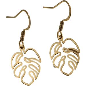 18K gold plated stainless steel monstera leaf earrings with elegant French hooks