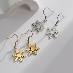 Boucles Oreilles Pendantes Flocon Neige Acier Inoxydable Découpé Géométrique Style Hiver Noël Bijoux Pour Femmes Élégant