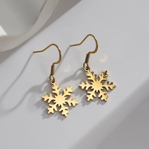 Boucles d'oreilles flocon de neige dorées en acier inoxydable avec crochet élégant