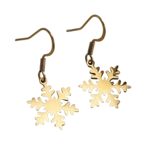 Boucles d'oreilles flocon de neige en acier inoxydable doré avec crochet élégant
