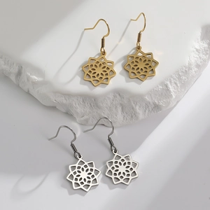 Mandala Flower Pendant Earrings Stainless Steel Hollow Geometric Bohemian Retro Style Jewelry For Women