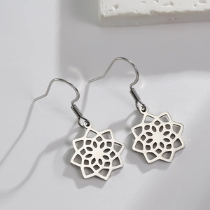 Silver stainless steel hollow mandala star earrings for women in minimalist style