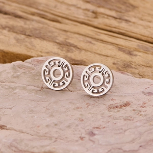 Minimalist hollow circular geometric stainless steel stud earrings on pink stone