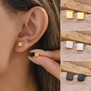 Boucles D Oreilles Puces Carrées En Acier Inoxydable Minimaliste Géométrique Petit Bijou D Oreille Pour Femmes Hommes